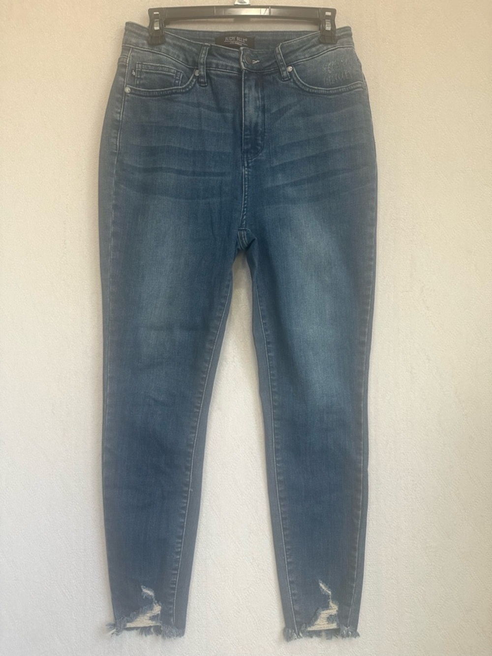 Judy Blue High-Rise Skinny Fit Jeans in Medium Blue Sz 9 Frayed Hem Boho